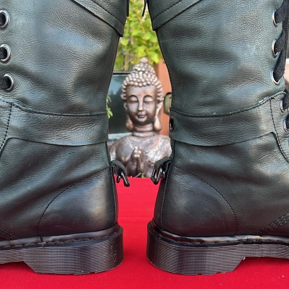 Dr. Martens Triumph Floral Tall 12 Eye Lace Up Mirage Black / Dark Green Boots - Picture 14 of 16